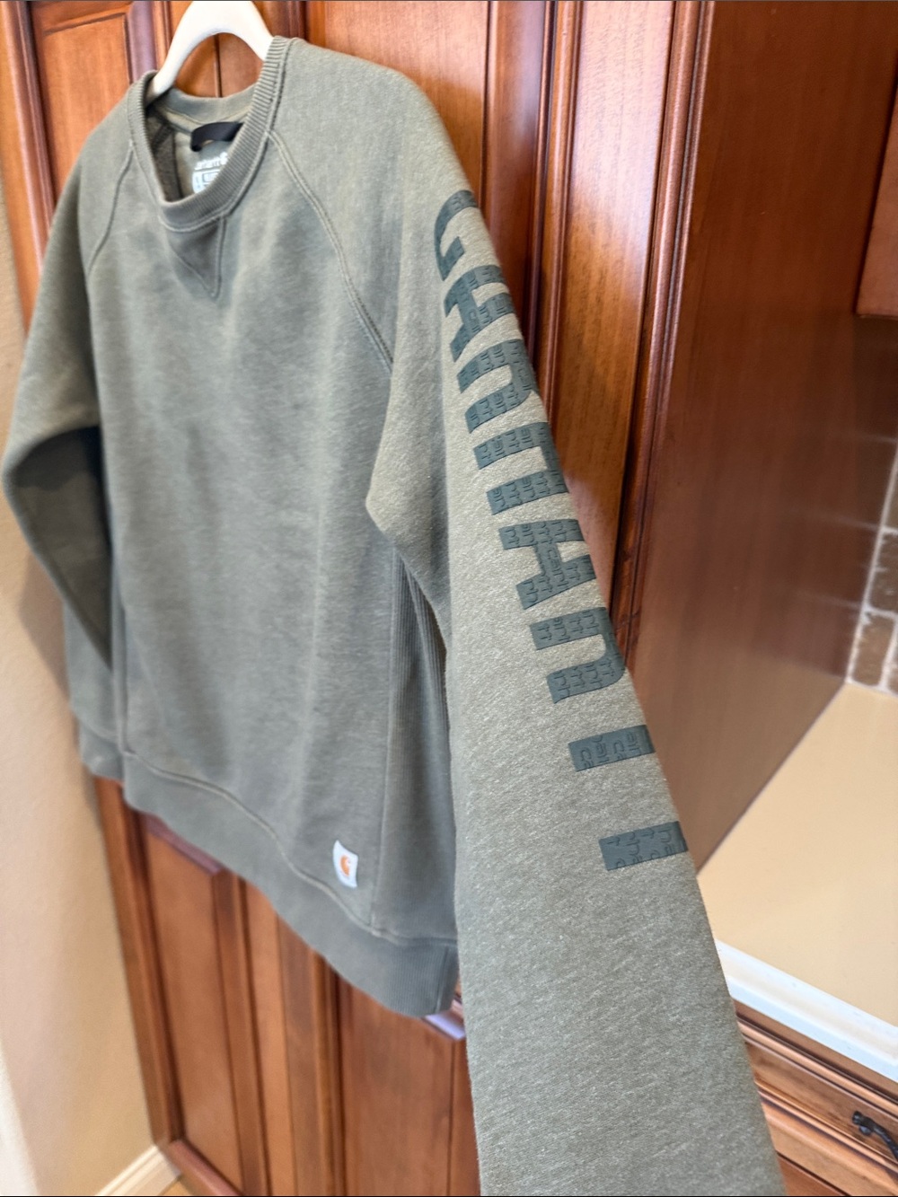 Carhartt Olive Crewneck Sweatshirt with Sleeve Logo - Picture 4 of 4